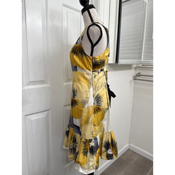 Leifsdottir Bellis Brushstroke Mini Dress Sz 6 Yellow Floral Ruffle Romanticcore - Picture 4 of 11